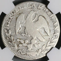 1851-GC NGC F 12 Mexico 2 Reales Guadalupe Calvo Rare Mint Silver Coin (22040401C)