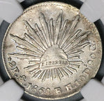 1858-Mo NGC AU 53 Mexico City 2 Reales Cap Rays Silver Coin (22011201C)