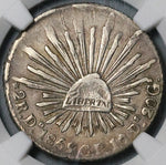 1859/8-Do NGC VF Mexico 2 Reales Cap Rays Durango Mint Overdate Rare Silver Coin Pop 2/0 (22011602C)