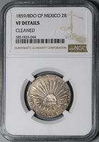 1859/8-Do NGC VF Mexico 2 Reales Cap Rays Durango Mint Overdate Rare Silver Coin Pop 2/0 (22011602C)