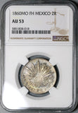 1860-Mo NGC AU 53 Mexico City 2 Reales Cap Rays Silver Coin (22011202C)