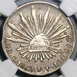 1861-C NGC XF 40 Mexico 2 Reales Culiacan Cap Rays Silver Coin (21111304C)
