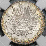 1869/8-Pi NGC AU Det Mexico 2 Reales Potosi Overdate Cap Rays Coin (21111302C)