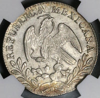1869/8-Pi NGC AU Det Mexico 2 Reales Potosi Overdate Cap Rays Coin (21111302C)