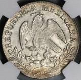 1869/8-Pi NGC AU Det Mexico 2 Reales Potosi Overdate Cap Rays Coin (21111302C)