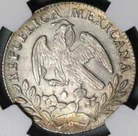 1869/8-Pi NGC AU Det Mexico 2 Reales Potosi Overdate Cap Rays Coin (21111302C)