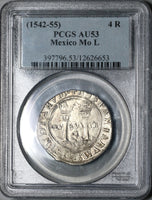 1542-Mo L PCGS AU 53 Mexico 4 Reales Carlos & Joanna Spain Colonial Coin (21111601C)