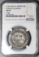 1542-M NGC AU 55 Mexico 4 Reales Carlos Joanna Spain Colonial Coin (21102601D)