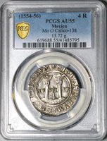 1554-Mo O PCGS AU 55 Mexico 4 Reales Carlos & Joanna Silver Spain Colonial Coin (21071501D)