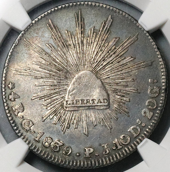 1839-Go NGC VF Mexico 4 Reales Guanajuato Cap Rays Silver Coin  (23040102C)