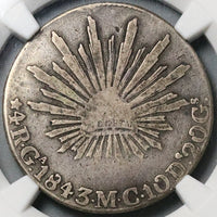 1843-Ga NGC F 12 Mexico 4 Reales Guadalajara Cap Rays Silver Coin (23040103C)