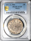 1863-Zs MO PCGS AU 55 Mexico 4 Reales Zacatecas Mint Silver Coin POP 1/0 (22070701C)