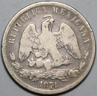 1874-Ho Mexico 50 Centavos Hermosillo Mint Balance Scale Silver Coin (23122807R)