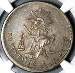 1876-As NGC AU 50 Mexico 50 Centavos Alamos Mint Balance Scale Coin (23032702D)