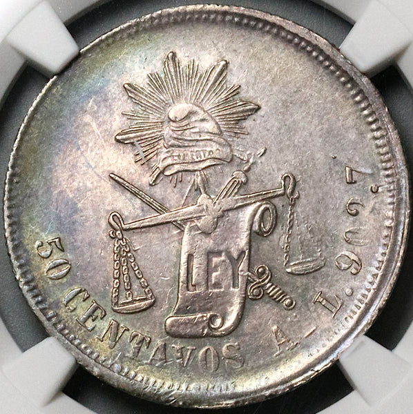 1876-As NGC AU Mexico 50 Centavos Alamos Mint Balance Scale Silver Coin (23031404C)