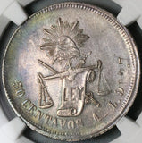 1876-As NGC AU Mexico 50 Centavos Alamos Mint Balance Scale Silver Coin (23031404C)