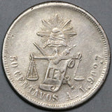 1876-As Dot Mexico 50 Centavos Alamos Mint Balance Scale Silver Coin (23021602R)