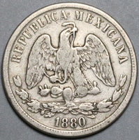 1880-Ho Mexico 50 Centavos AVF Hermosillo Balance Scale Silver Coin (23122808R)