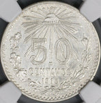 1913/07 NGC AU Det Mexico 50 Centavos Rare Overdate Silver Coin (21090604C)