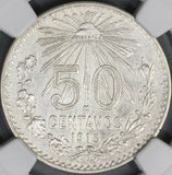 1913/07 NGC AU Det Mexico 50 Centavos Rare Overdate Silver Coin (21090604C)