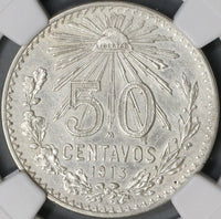 1913/07 NGC AU Det Mexico 50 Centavos Rare Overdate Silver Coin (21090604C)