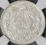 1913/07 NGC AU Det Mexico 50 Centavos Rare Overdate Silver Coin (21090604C)
