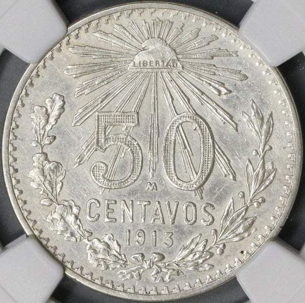 1913/07 NGC AU Det Mexico 50 Centavos Rare Overdate Silver