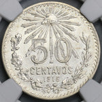 1916 NGC AU Det Mexico 50 Centavos Key Date Silver Coin (19040703C)