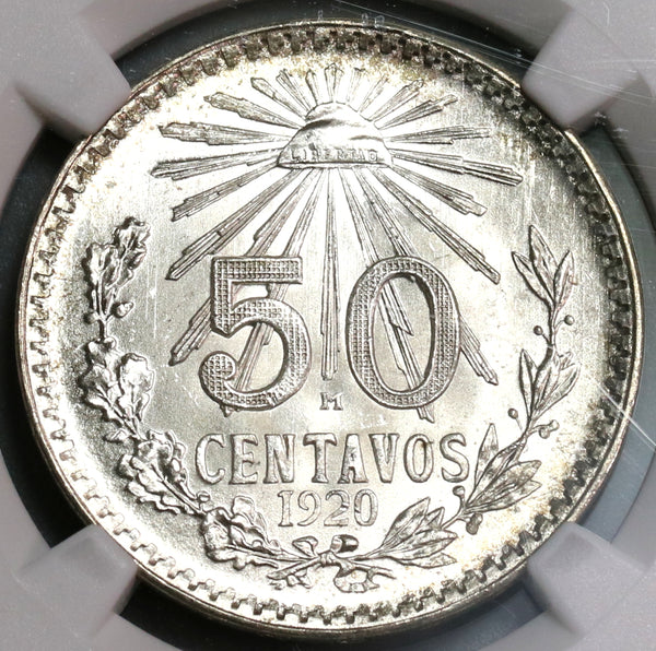 1920 NGC MS 65 Mexico 50 Centavos Mint State Silver Coin (19100404C)