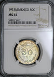 1935 NGC MS 65 Mexico 50 Centavos 1 Year Type GEM Silver Coin (21051003C)