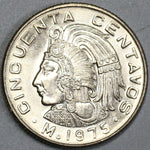 1975 Mexico 50 Centavos Aztec Emperor Gem BU Coin (19021801RE)