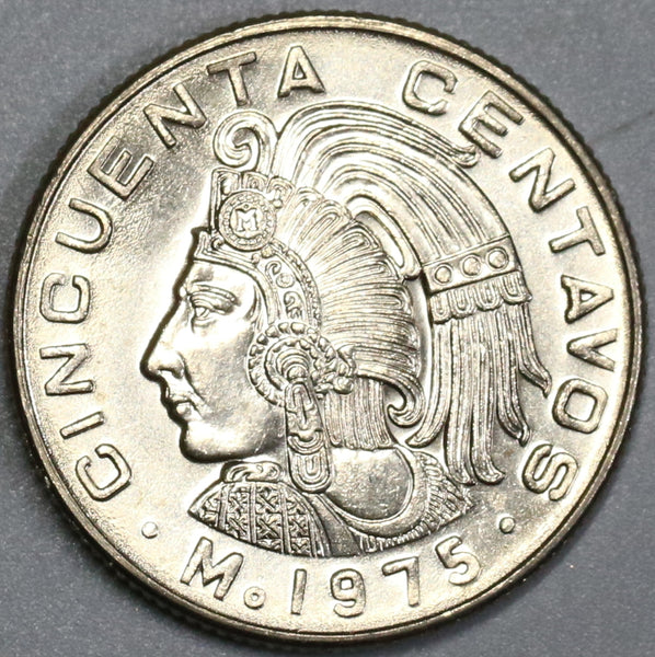 1975 Mexico 50 Centavos Aztec Emperor Gem BU Coin (19021801RE)