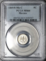 1869/8-Mo PCGS MS 64 Mexico 5 Centavos Mint State Silver 40k Minted Coin (19102601C)