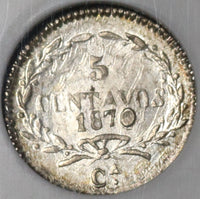 1870-Ca NGC MS 64 Mexico 5 Centavos Rare Chihuahua Silver Mint State Coin 35k (20011603C)