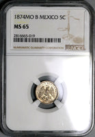 1874-Mo NGC MS 65 Mexico 5 Centavos Mint State Silver Gem Coin (22060101C)