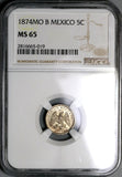 1874-Mo NGC MS 65 Mexico 5 Centavos Mint State Silver Gem Coin (22060101C)