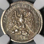 1877/6-Mo NGC MS 63 Mexico 5 Centavos Rare Overdate Silver 80K Coin (22060102C)