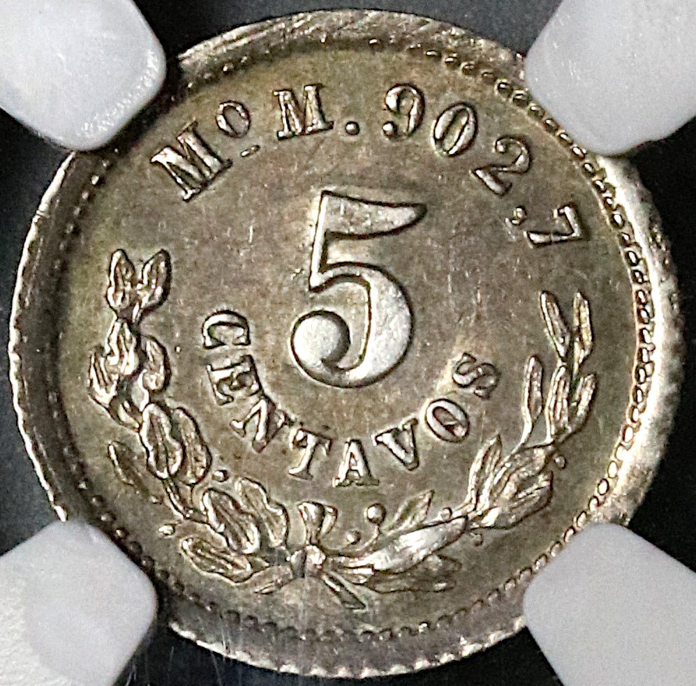 Attila – Closure デスコア サイン入り 廃盤 超レア メタル 1877/6-Mo NGC MS 63 Mexico 5 Centavos Rare Overdate Silver 80K