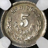 1877/6-Mo NGC MS 63 Mexico 5 Centavos Rare Overdate Silver 80K Coin (22060102C)
