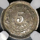 1877/6-Mo NGC MS 63 Mexico 5 Centavos Rare Overdate Silver 80K Coin (22060102C)