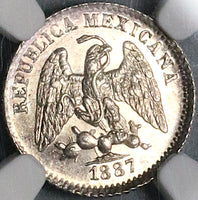 1887-Go R/S NGC MS 65 Mexico 5 Centavos Guanajuato Gem Silver Coin POP 2/2 (22112002C)