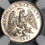 1887-Go R/S NGC MS 65 Mexico 5 Centavos Guanajuato Gem Silver Coin POP 2/2 (22112002C)