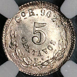 1887-Go R/S NGC MS 65 Mexico 5 Centavos Guanajuato Gem Silver Coin POP 2/2 (22112002C)