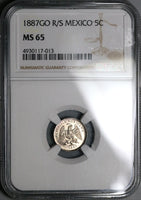 1887-Go R/S NGC MS 65 Mexico 5 Centavos Guanajuato Gem Silver Coin POP 2/2 (22112002C)