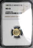 1887-Zs NGC MS 65 Mexico 5 Centavos Mint State Silver Coin POP 1/1 (22060801C)