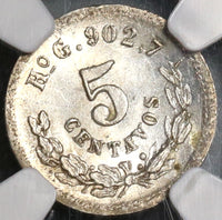 1889-Ho NGC MS 64 Mexico 5 Centavos Hermosillo Mint State Silver Coin 67K minted (19102402C)