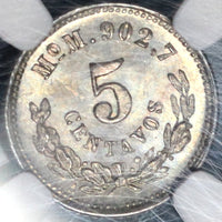 1889-Mo NGC MS 65 Mexico 5 Centavos Mint State Silver Coin (20051301C)