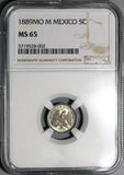 1889-Mo NGC MS 65 Mexico 5 Centavos Mint State Silver Coin (20051301C)