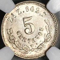 1889-Zs NGC MS 63 Mexico 5 Centavos Mint State Silver Coin POP 2/1 (22060802C)