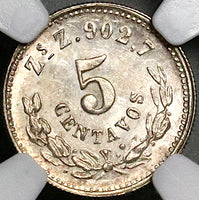 1889-Zs NGC MS 63 Mexico 5 Centavos Mint State Silver Coin POP 2/1 (22060802C)